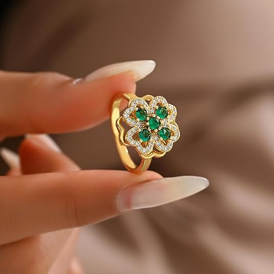 Anillo Trebol Giratorio Emerald