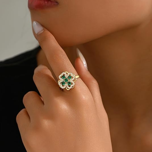 Anillo Trebol Giratorio Emerald