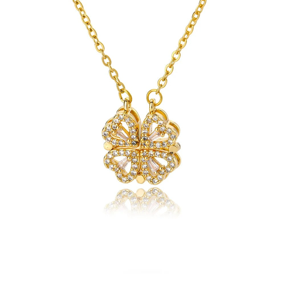Collar Trébol de Corazones Bañado en Oro