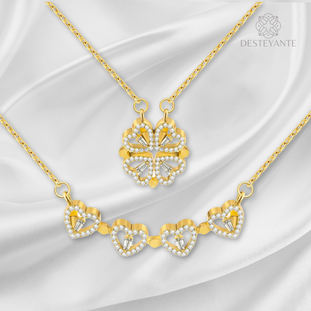 Collar Trébol de Corazones Bañado en Oro