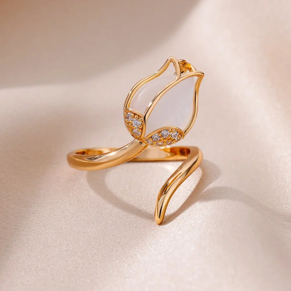 Anillo Tulipan Ajustable con Caja Premium
