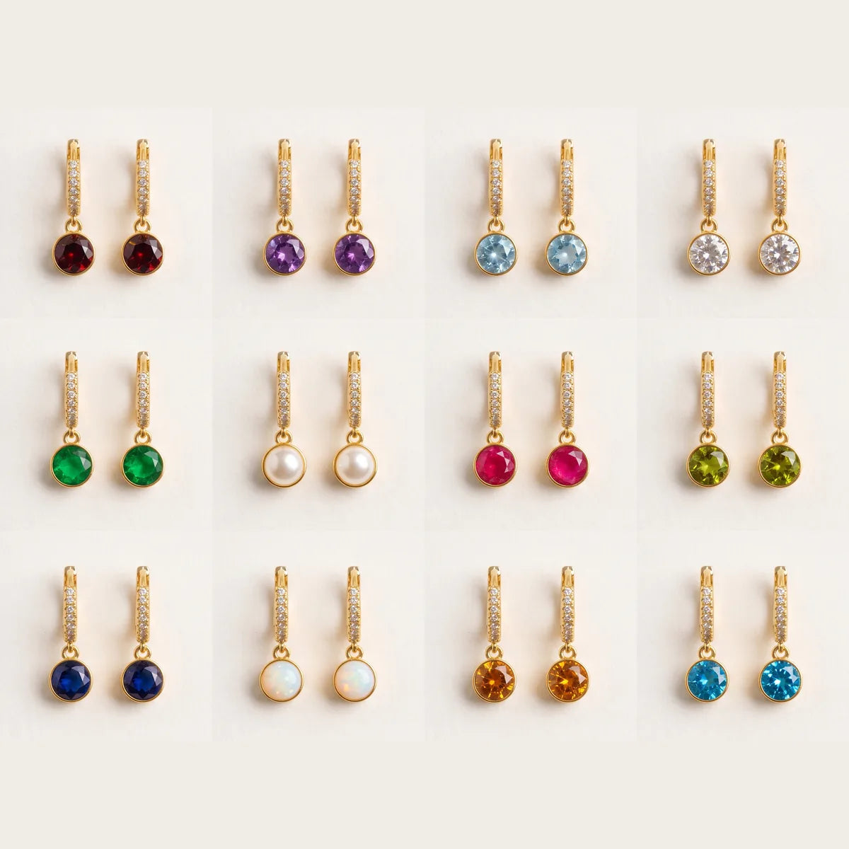 Aretes en las 12 piedras del mes
