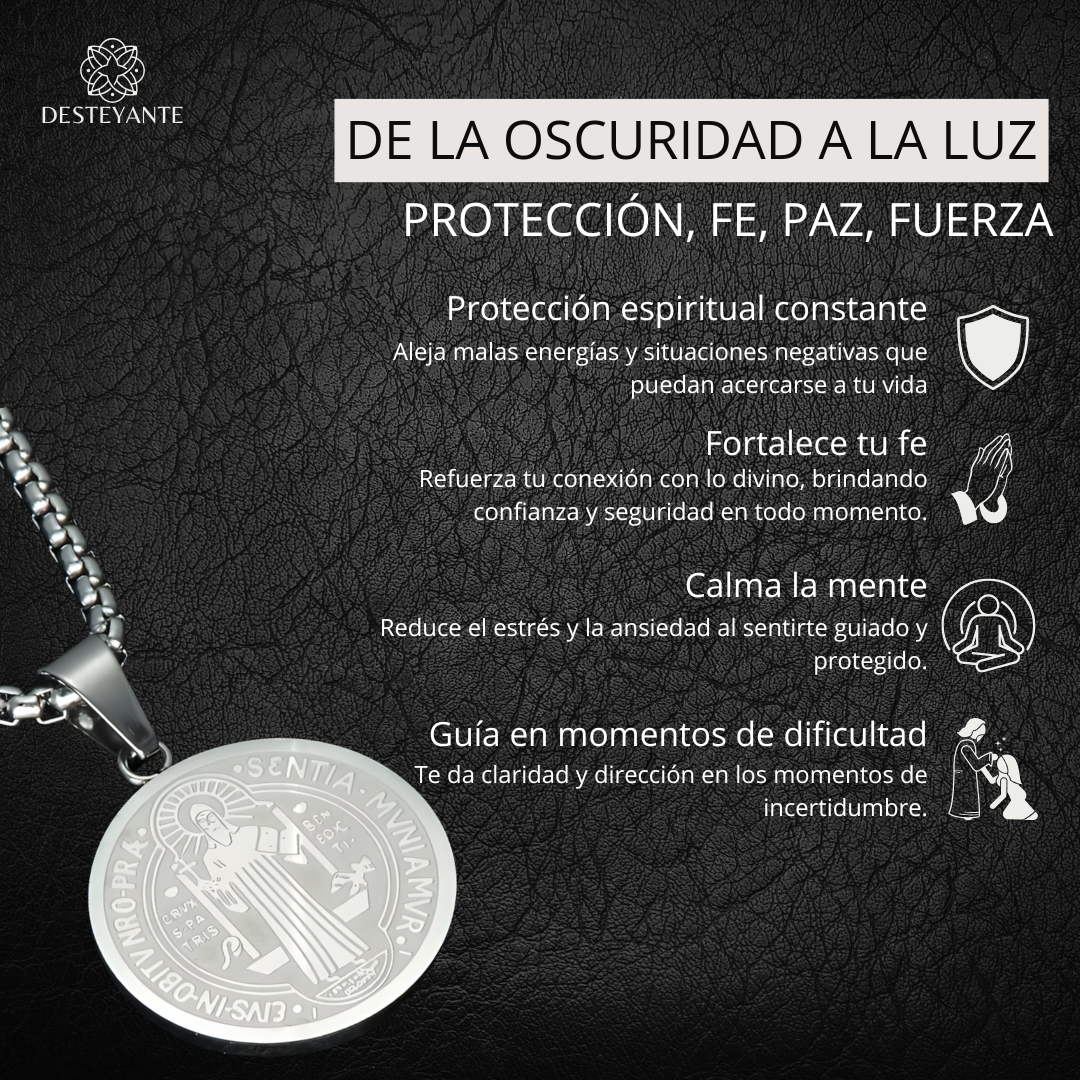 Collar Escudo San Benito Bañado en Plata