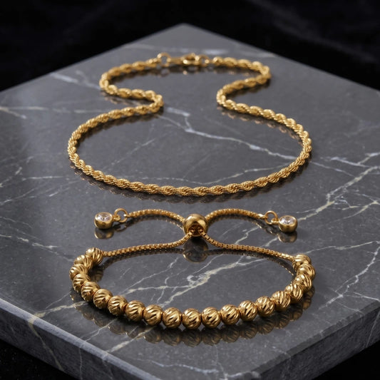 Set Baño de Oro 18K - Pulsera Diamantada 5mm + Cadena Lazo