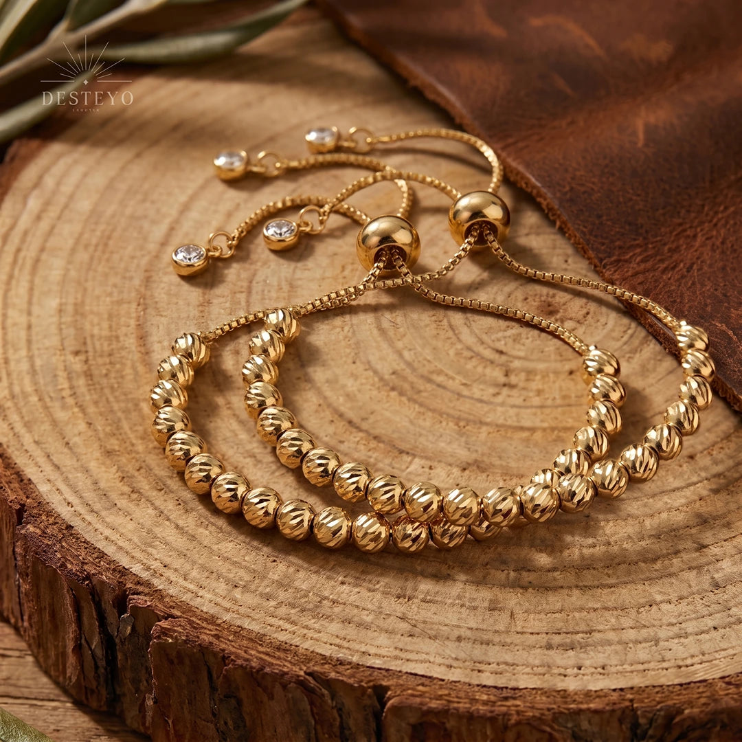 Set x2 Pulseras Diamantadas Baño de Oro 18K