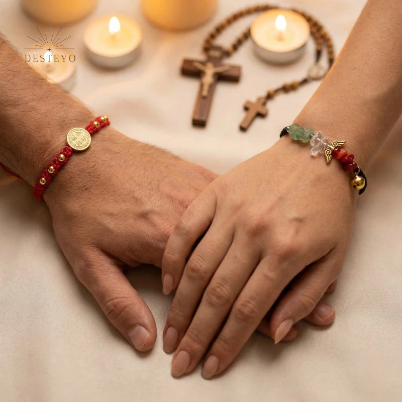 Pulseras San Benito y 3 Arcángeles Baño de Oro