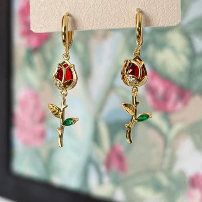 Set Collar & Aretes Clavel Rojo Oro