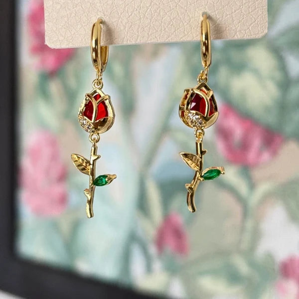 Set Collar & Aretes Clavel Rojo Oro