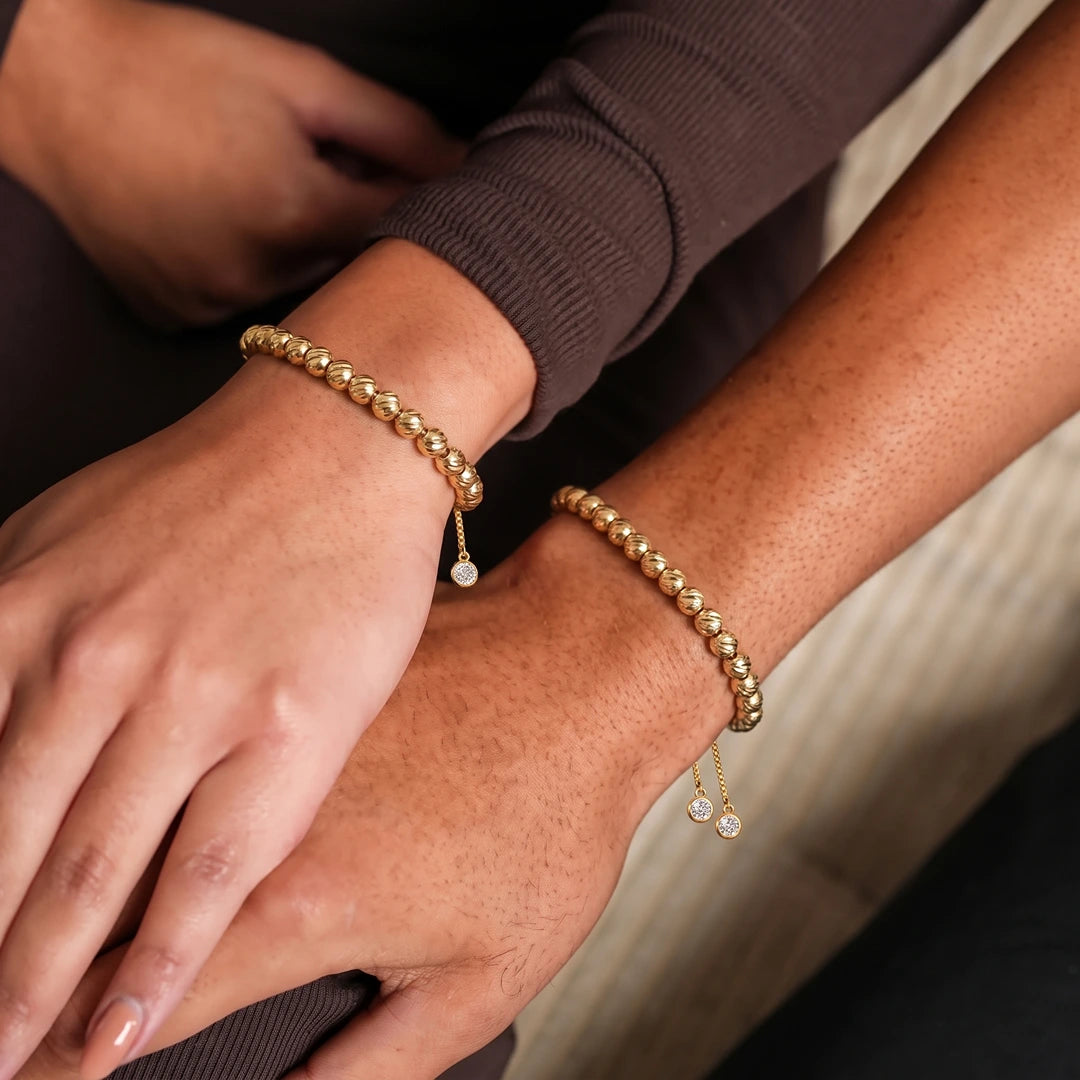 Set x2 Pulseras Diamantadas Baño de Oro 18K