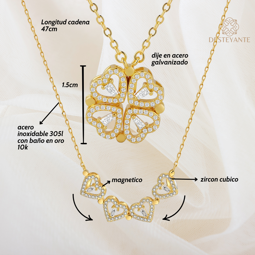 Collar Trébol de Corazones Bañado en Oro