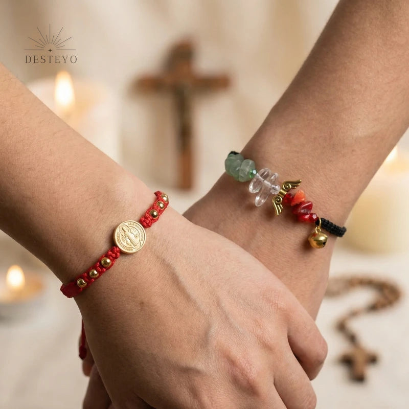 Pulseras San Benito y 3 Arcángeles Baño de Oro
