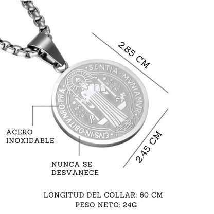 Collar Escudo San Benito Bañado en Plata