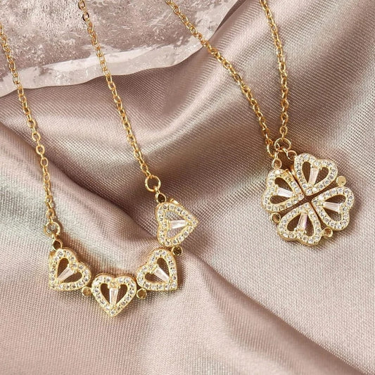 Collar Trébol de Corazones Bañado en Oro
