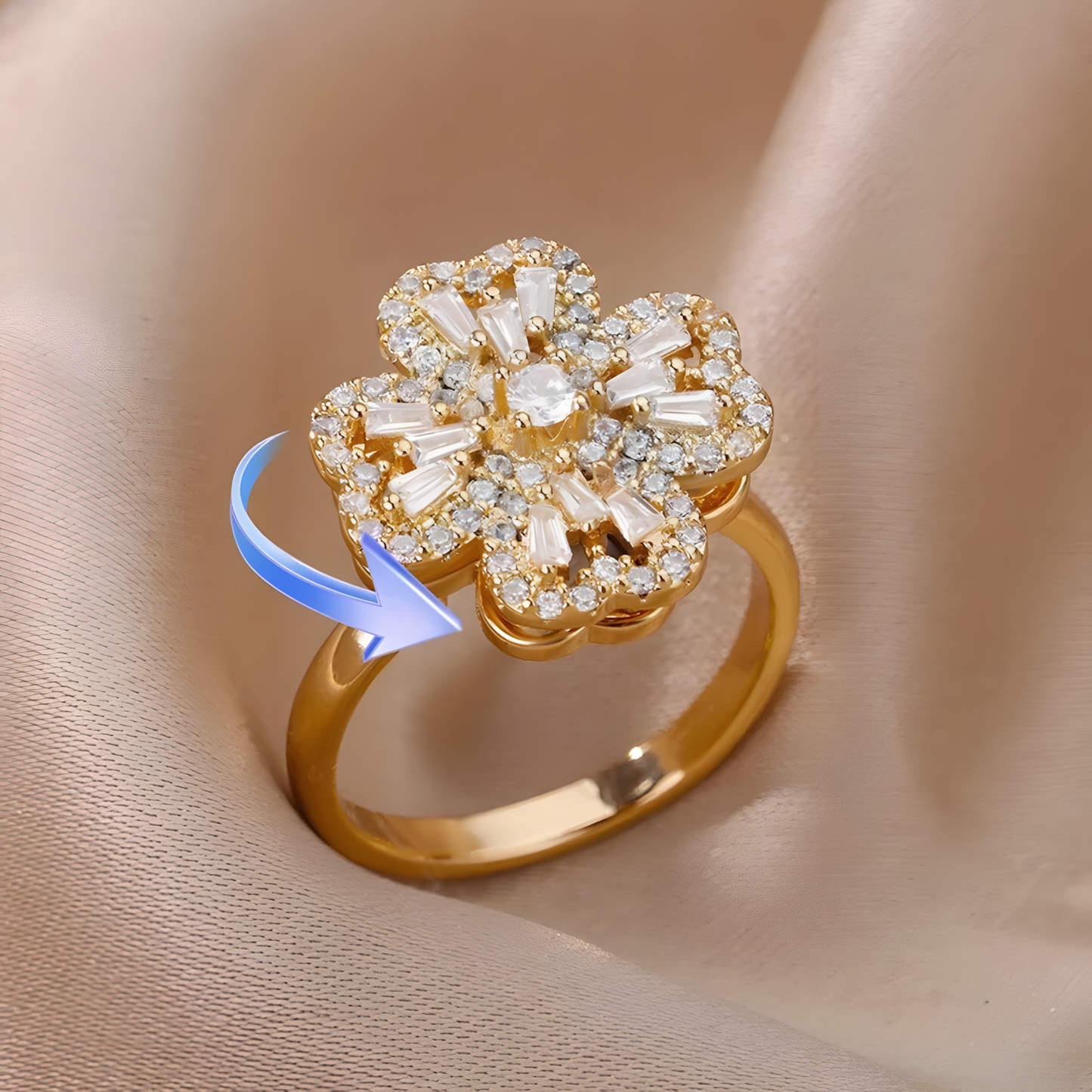 Anillo Trebol de Corazones Giratorio